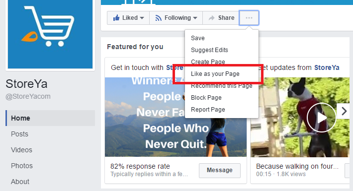 how to like a Facebook page as your own page