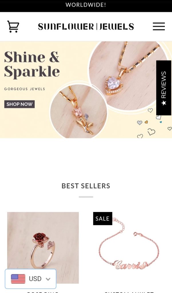 Sunflower jewels shopify store ex