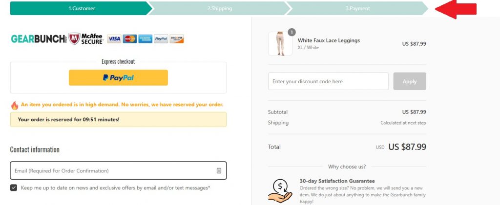 Gearbunch ecommerce checkout page example