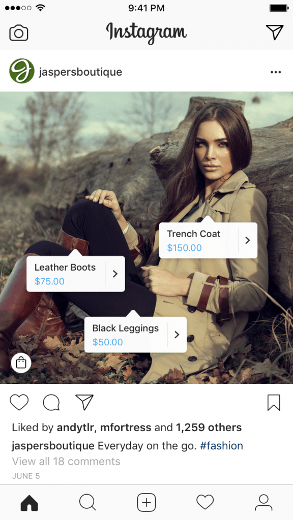 example shopping tags Instagram