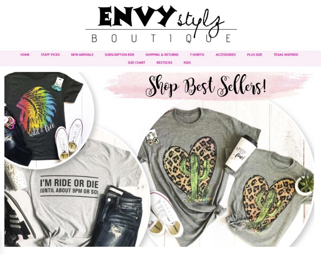 envy stylze eCommerce home page design example