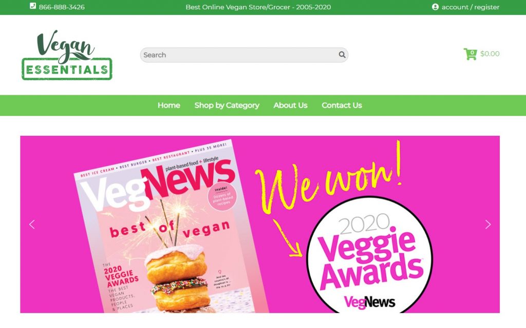 vegan essentials eCommerce website example