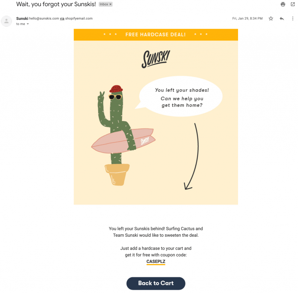 Sunski abandoned cart email