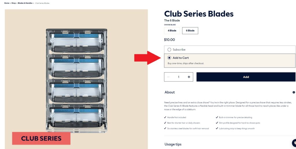 hybrid subscription and once-off checkout options